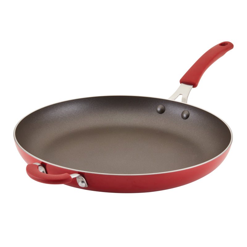 Rachael Ray Cook + Create Aluminum Nonstick Frying Pan with Helper Handle, 14-Inch, Red