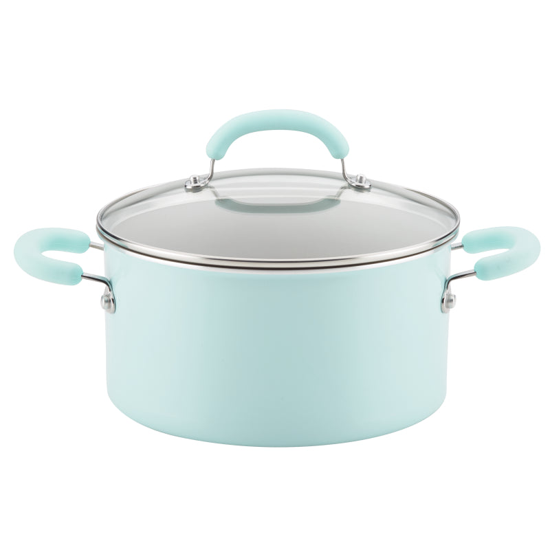 Rachael Ray Create Delicious Aluminum Nonstick Induction Stockpot, 6-Quart, Light Blue Shimmer