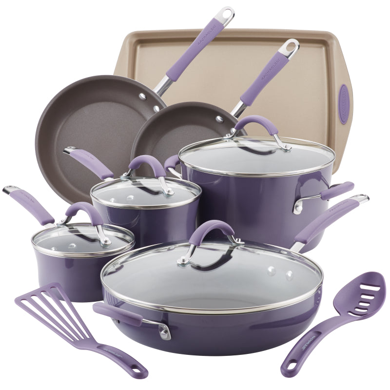 Rachael Ray Cucina Nonstick Cookware Pots and Pans Set, 13-Piece, Lavender Purple