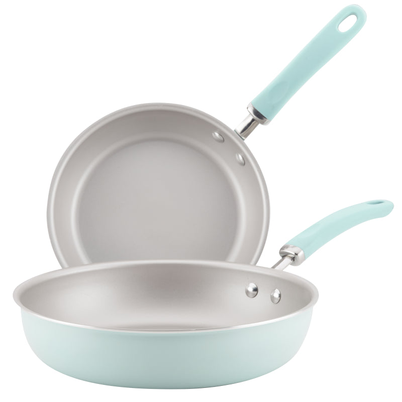 Rachael Ray Create Delicious Aluminum Nonstick Induction Frying Pan Set, 2-Piece, Light Blue Shimmer