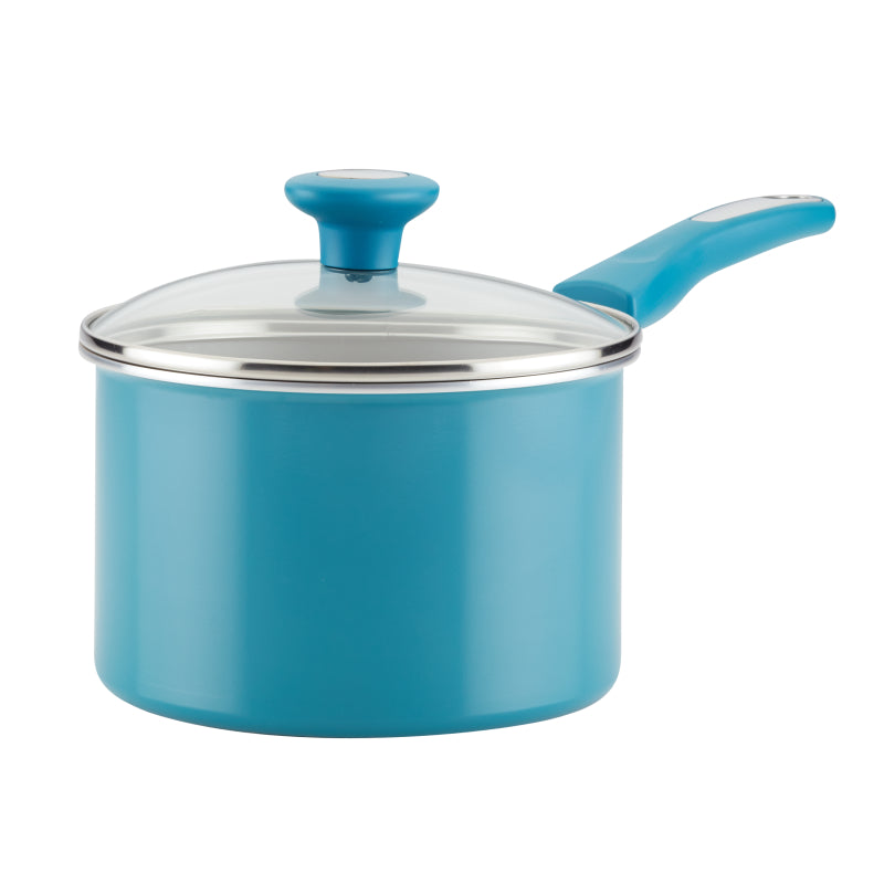 Rachael Ray Get Cooking! Aluminum Nonstick Saucepan with Lid, 3-Quart, Turquoise