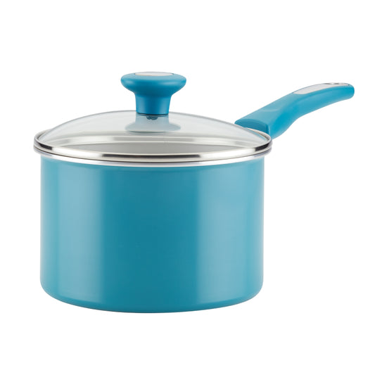 Rachael Ray Get Cooking! Aluminum Nonstick Saucepan with Lid, 3-Quart, Turquoise