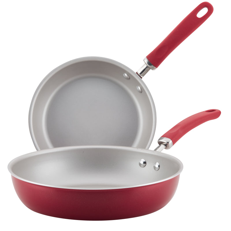 Rachael Ray Create Delicious Aluminum Nonstick Induction Frying Pan Set, 2-Piece, Red Shimmer