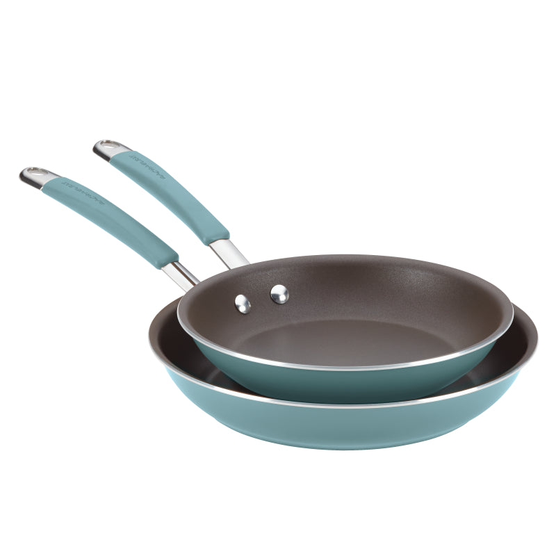 Rachael Ray Cucina Nonstick Frying Pan Set, 2 Piece, Agave Blue