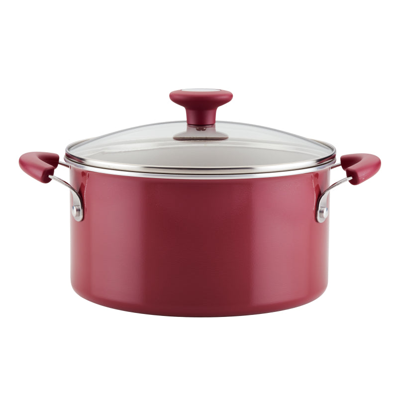 Rachael Ray Get Cooking! Aluminum Nonstick Stockpot with Lid, 6-Quart, Burgundy