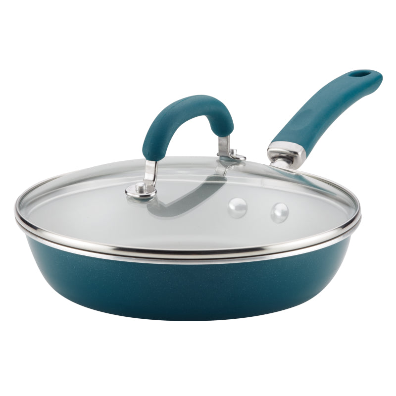 Rachael Ray Create Delicious Aluminum Nonstick Induction Deep Frying Pan with Lid, 9.5-Inch, Teal Shimmer