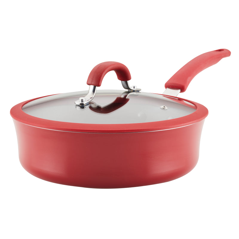 Rachael Ray Cook + Create Aluminum Nonstick Saute Pan with Lid, 3-Quart, Red