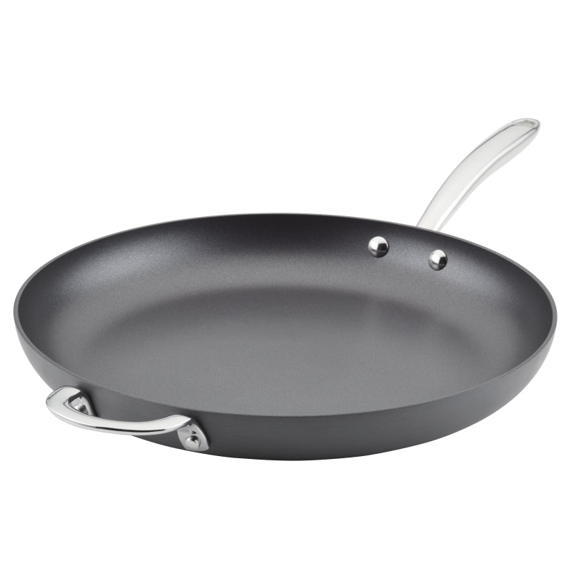 Rachael Ray Professional Hard Anodized Nonstick Frying Pan with Helper Handle, 14-inch, Gray