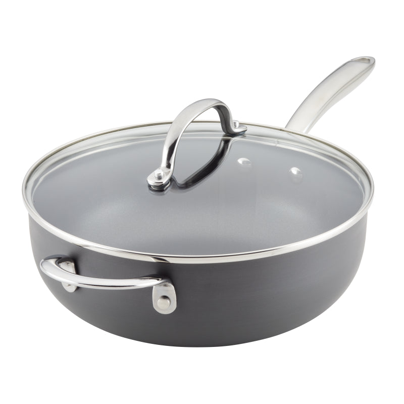 Rachael Ray Professional Hard Anodized Nonstick Saucier Saucepan with Helper Handle and Lid, 4-Quart, Gray