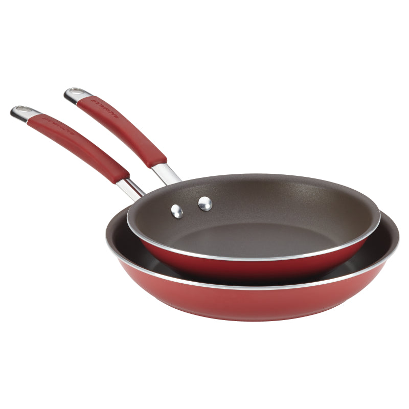 Rachael Ray Cucina Nonstick Frying Pan Set, 2-Piece, Cranberry Red