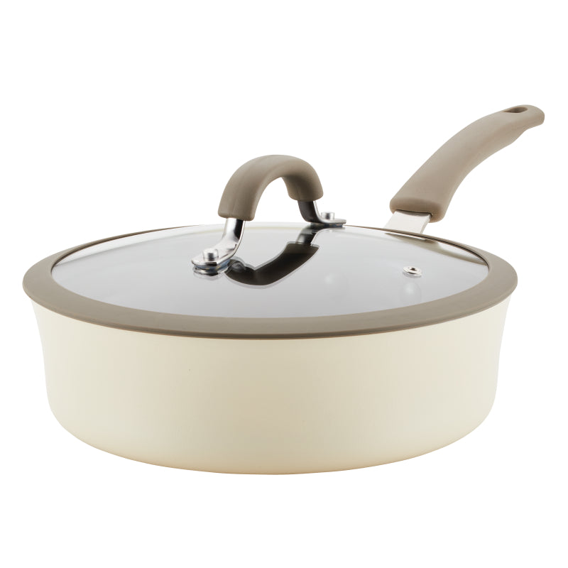 Rachael Ray Cook + Create Aluminum Nonstick Saute Pan with Lid, 3-Quart, Almond