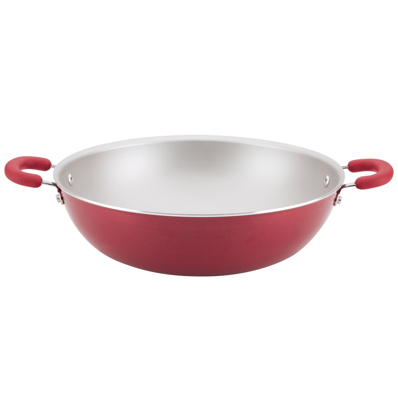 Rachael Ray Create Delicious Aluminum Nonstick Induction Wok, 14.25-Inch, Red Shimmer