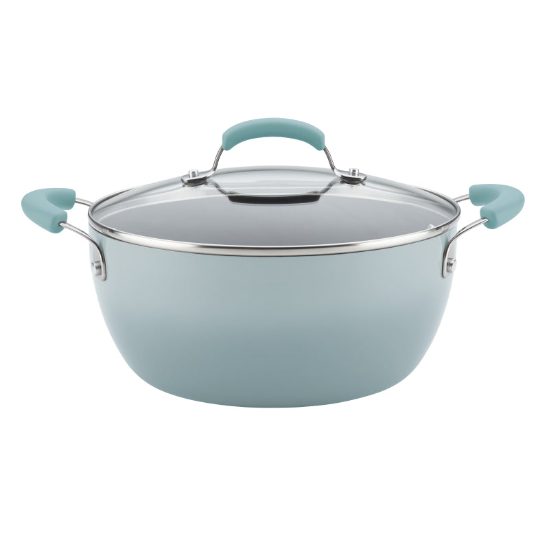 Rachael Ray Classic Brights Hard Enamel Nonstick 5.5-Quart Covered Casserole, Sky Blue