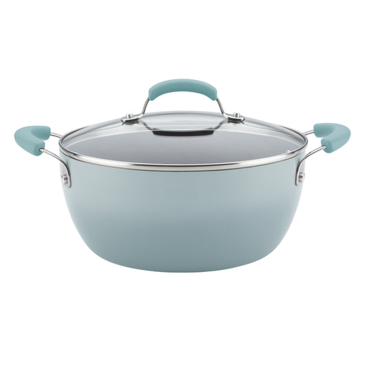 Rachael Ray Classic Brights Hard Enamel Nonstick 5.5-Quart Covered Casserole, Sky Blue