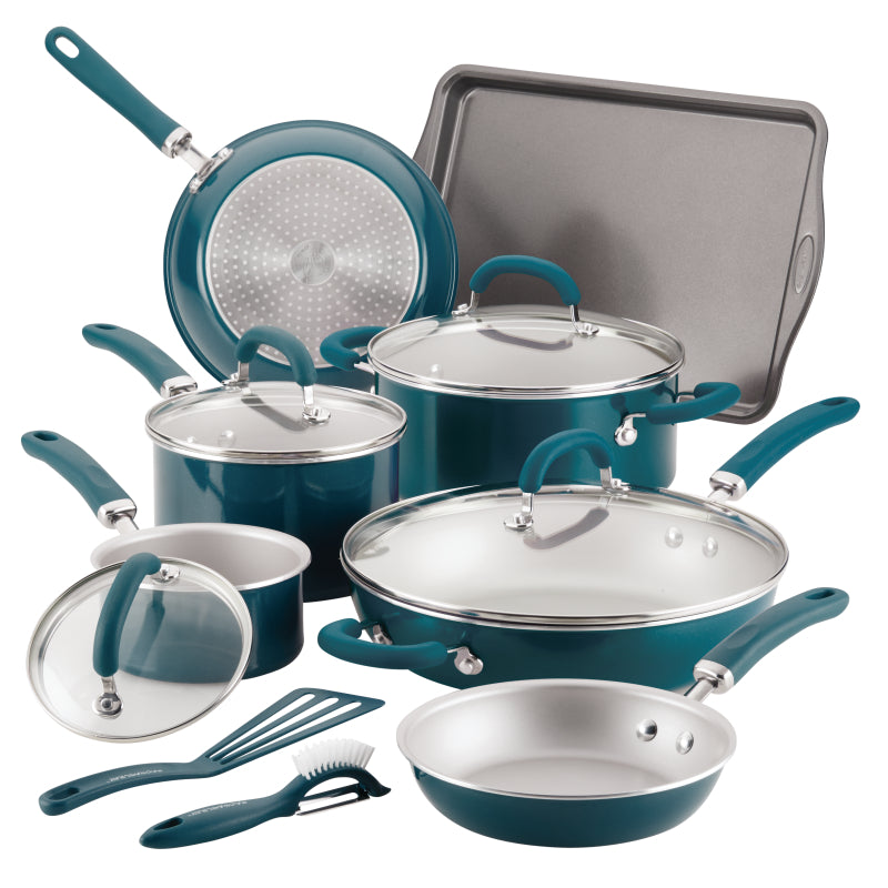 Rachael Ray Create Delicious Aluminum Nonstick Cookware Induction Pots and Pans Set, 13-Piece, Teal Shimmer