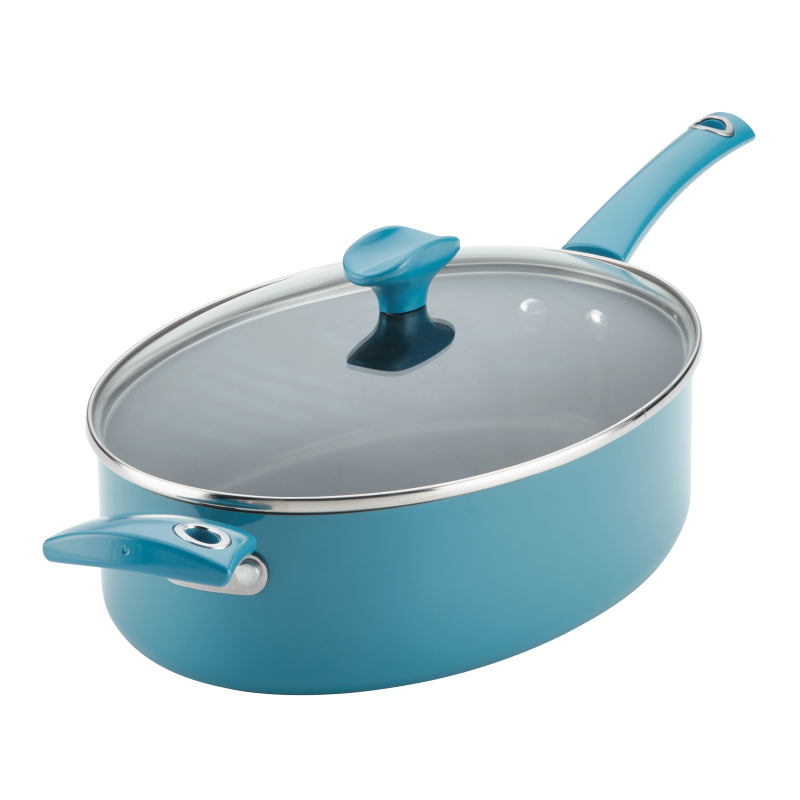 Rachael Ray Cityscapes Porcelain Enamel Nonstick Sauté Pan With Helper Handle, 5-Quart, Turquoise