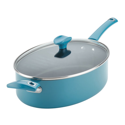 Rachael Ray Cityscapes Porcelain Enamel Nonstick Sauté Pan With Helper Handle, 5-Quart, Turquoise