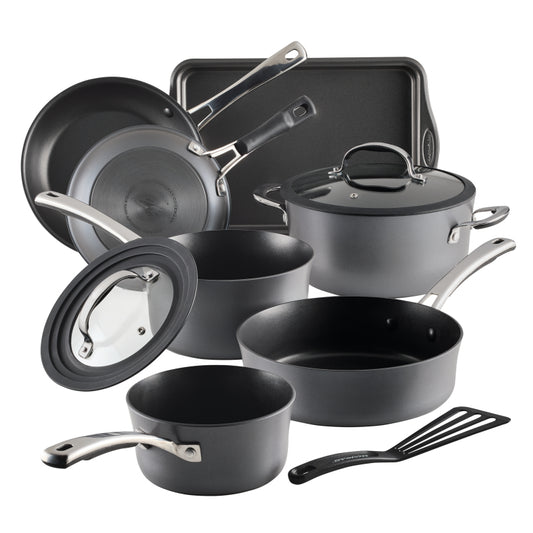 Rachael Ray Cook + Create Hard Anodized Nonstick Cookware Set, 10-Piece, Black