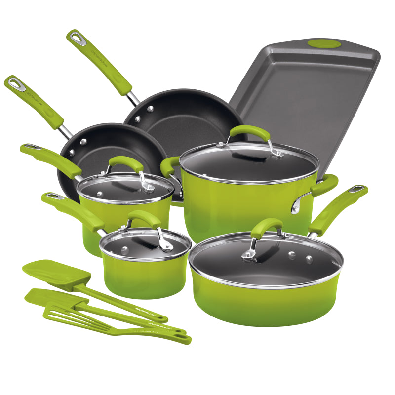 Rachael Ray Classic Brights Aluminum 14-Piece Cookware Set Green