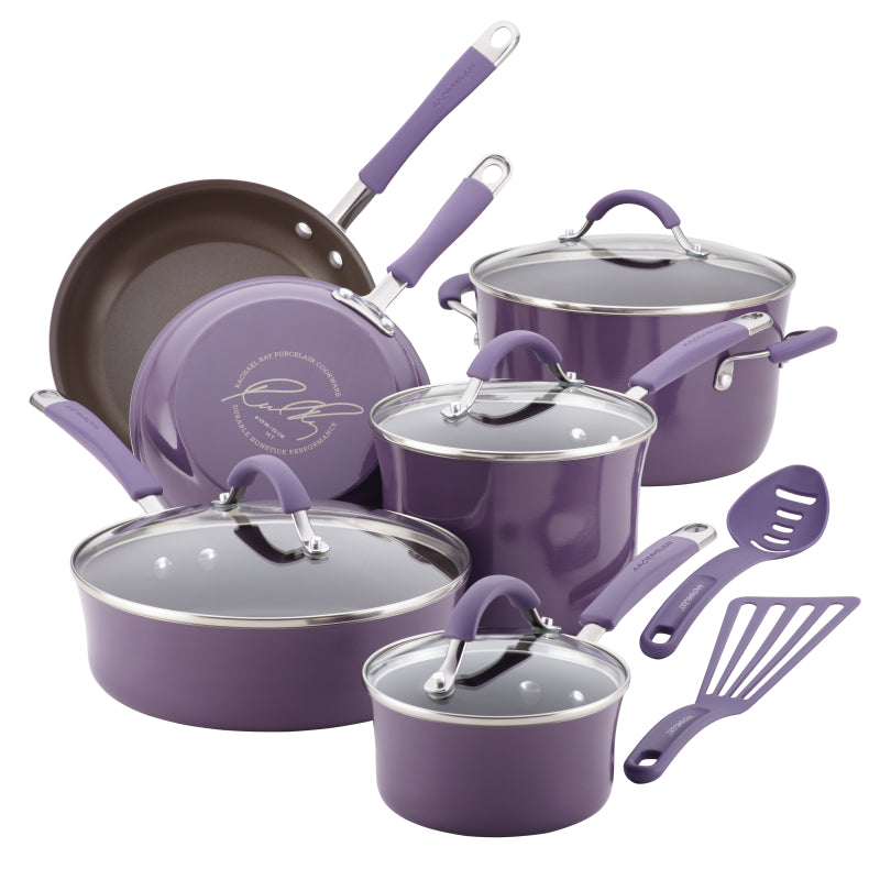 Rachael Ray Cucina Nonstick Cookware Pots and Pans Set, 12-Piece, Lavender Purple