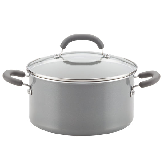 Rachael Ray Create Delicious Aluminum Nonstick Induction Stockpot, 6-Quart, Gray Shimmer