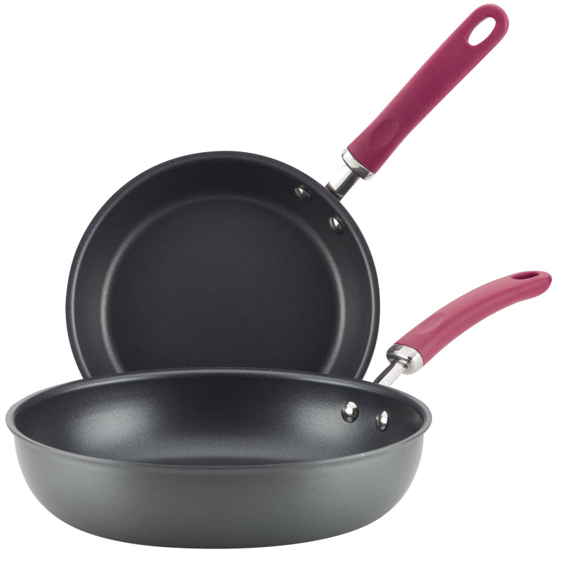 Rachael Ray Create Delicious Hard Anodized Aluminum Nonstick Induction Deep Frying Pan Set, 2-Piece, Burgundy Handles