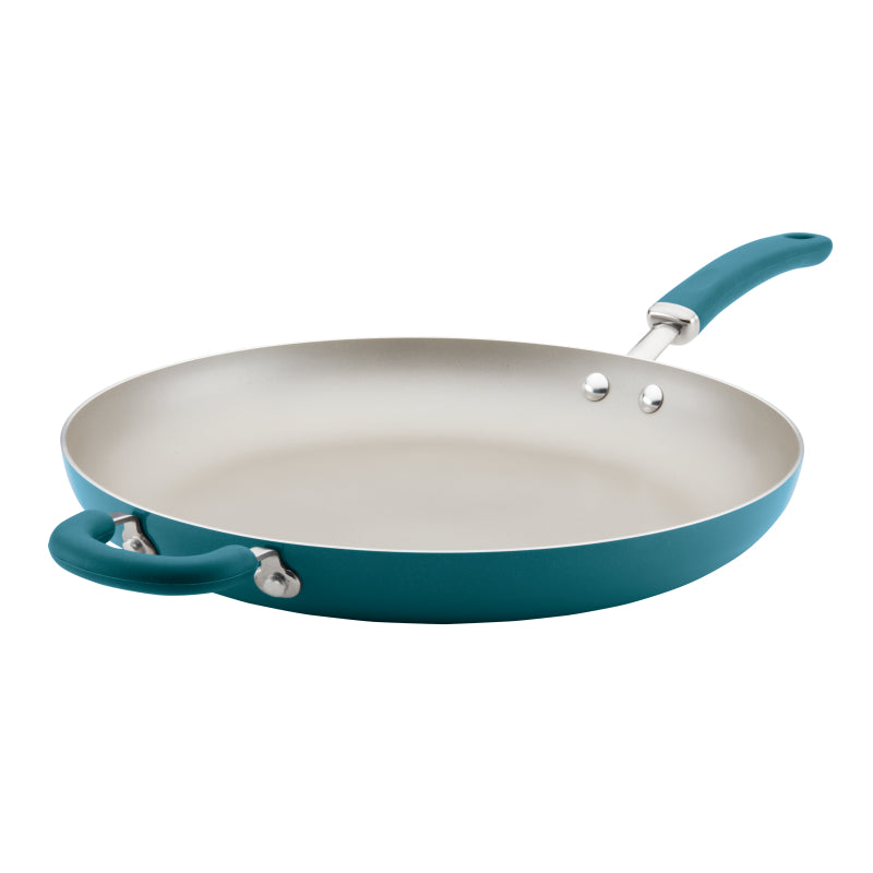 Rachael Ray Create Delicious Aluminum Nonstick Induction Frying Pan with Helper Handle, 14.5-Inch, Teal Shimmer