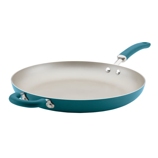 Rachael Ray Create Delicious Aluminum Nonstick Induction Frying Pan with Helper Handle, 14.5-Inch, Teal Shimmer