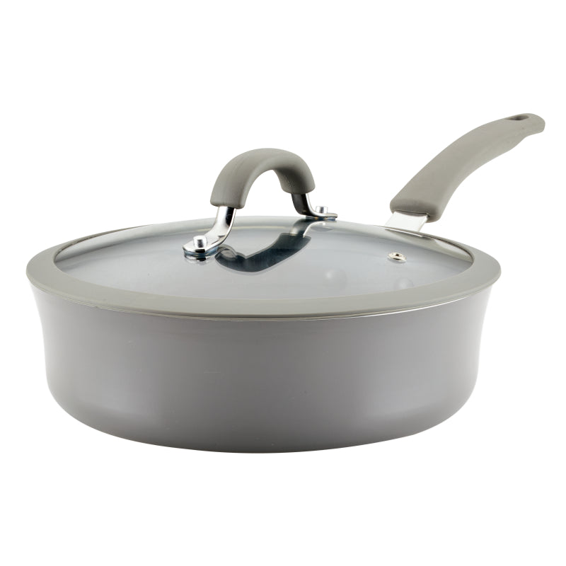 Rachael Ray Cook + Create Aluminum Nonstick Saute Pan with Lid, 3-Quart, Gray