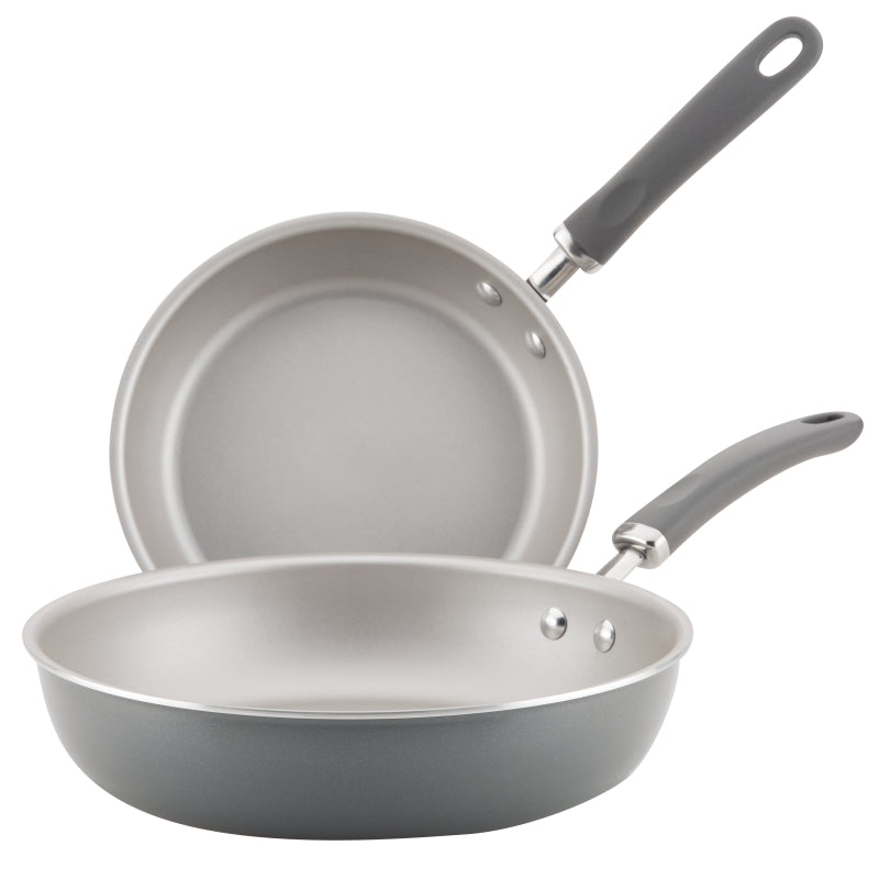 Rachael Ray Create Delicious Aluminum Nonstick Induction Frying Pan Set, 2-Piece, Gray Shimmer