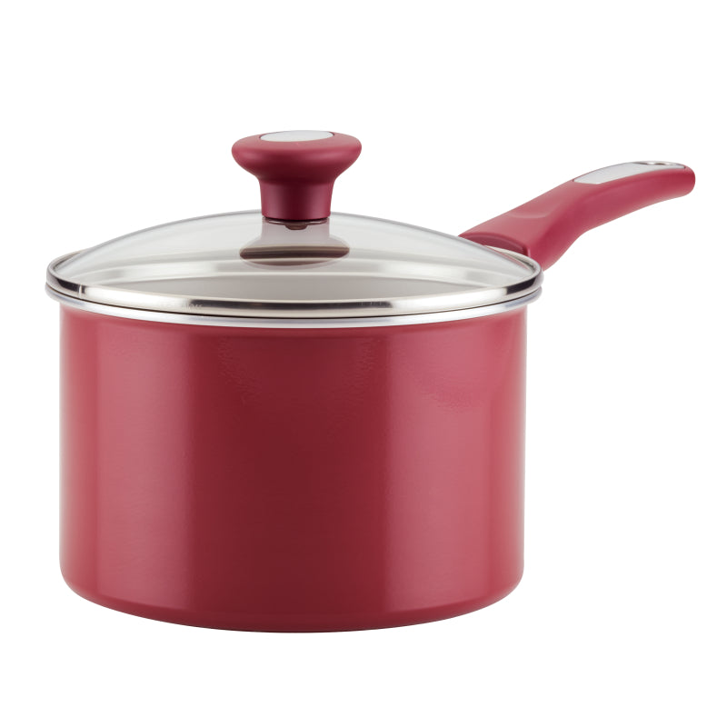 Rachael Ray Get Cooking! Aluminum Nonstick Saucepan with Lid, 3-Quart, Burgundy