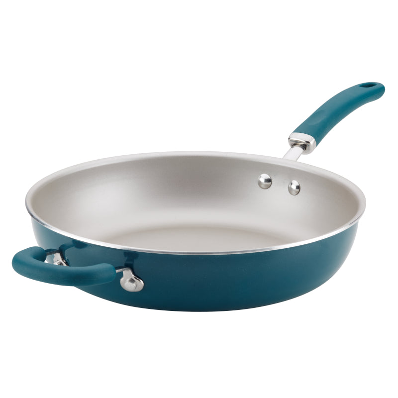 Rachael Ray Create Delicious Aluminum Nonstick Induction Deep Frying Pan, 12.5-Inch, Teal Shimmer