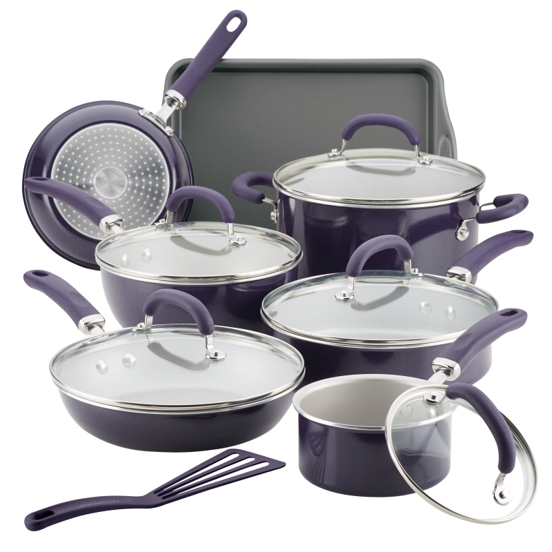 Rachael Ray Create Delicious Aluminum Nonstick Cookware Induction Pots and Pans Set, 13-Piece, Purple Shimmer