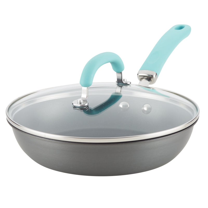 Rachael Ray Create Delicious Hard-Anodized Aluminum Nonstick Induction Deep Frying Pan, 10.25-Inch, Light Blue Handle