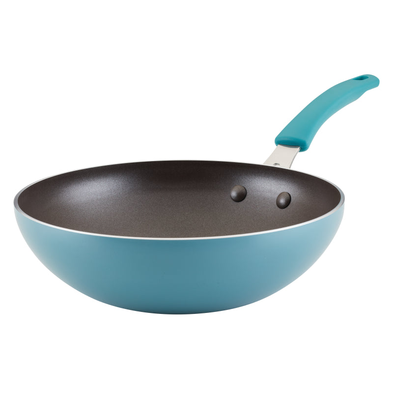 Rachael Ray Cook + Create Aluminum Nonstick Stir-Fry Pan, 10.5-Inch, Agave Blue