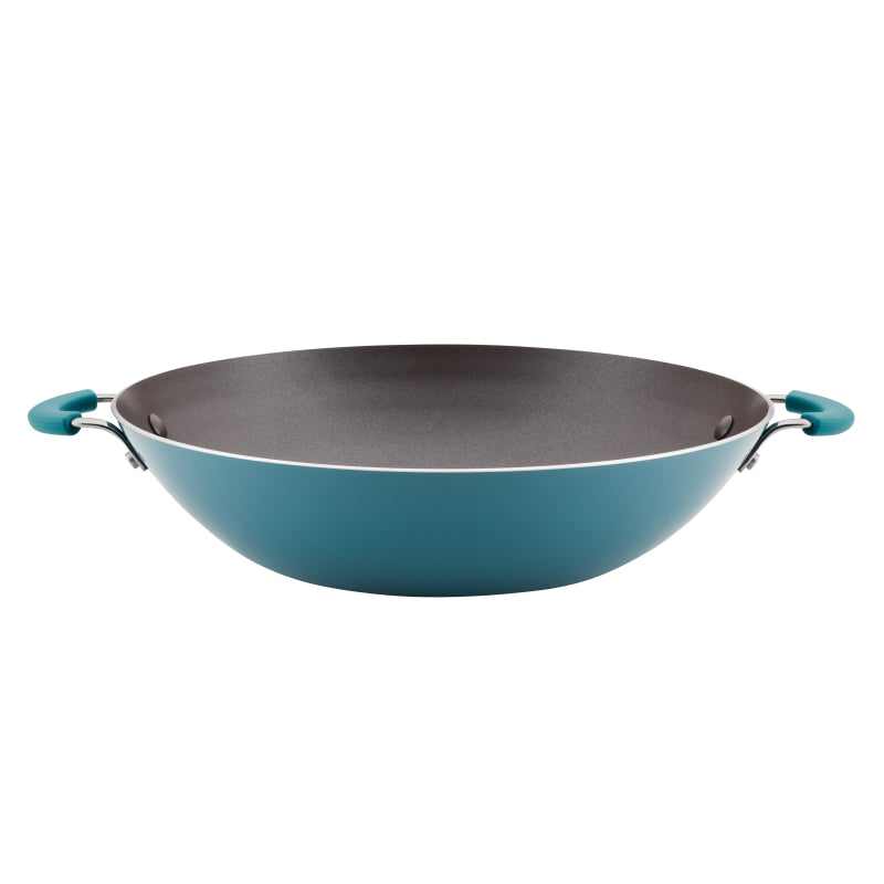 Rachael Ray Cook + Create Aluminum Nonstick Wok, 14-Inch, Agave Blue