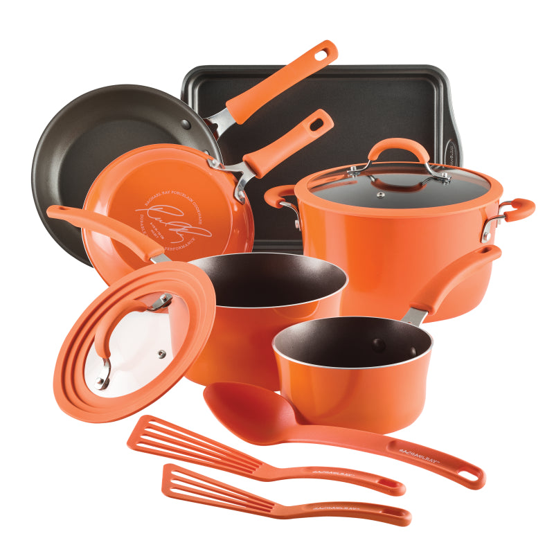 Rachael Ray Cook + Create Aluminum Nonstick Cookware Set, 11-Piece, Orange