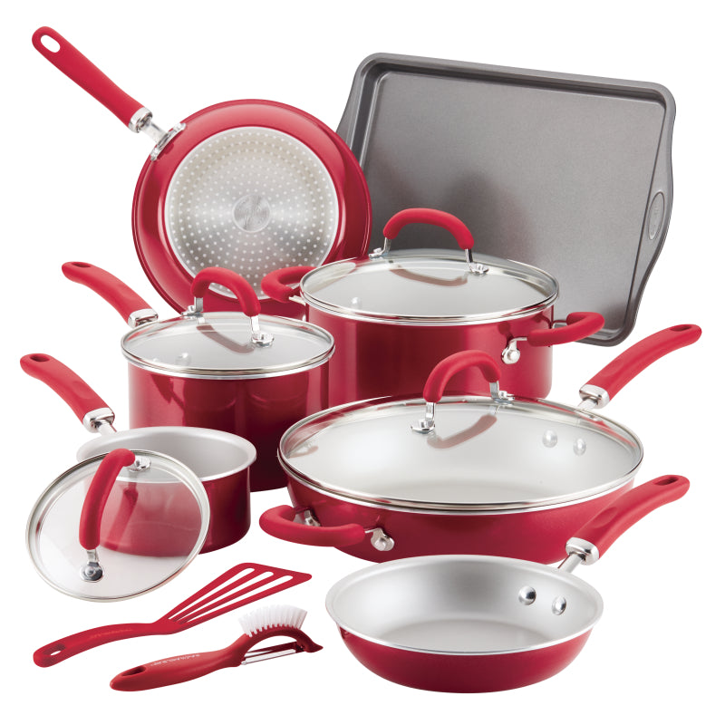 Rachael Ray Create Delicious Aluminum 13-Piece Cookware Set Red