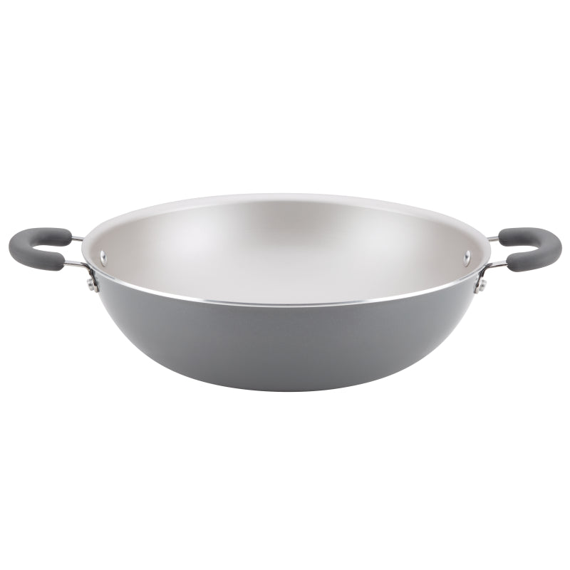 Rachael Ray Create Delicious Aluminum Nonstick Induction Wok, 14.25-Inch, Gray Shimmer