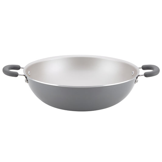 Rachael Ray Create Delicious Aluminum Nonstick Induction Wok, 14.25-Inch, Gray Shimmer