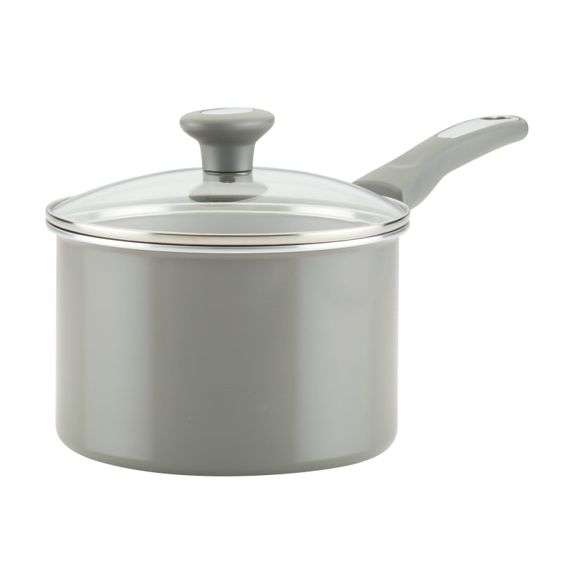 Rachael Ray Get Cooking! Aluminum Nonstick Saucepan with Lid, 3-Quart, Gray