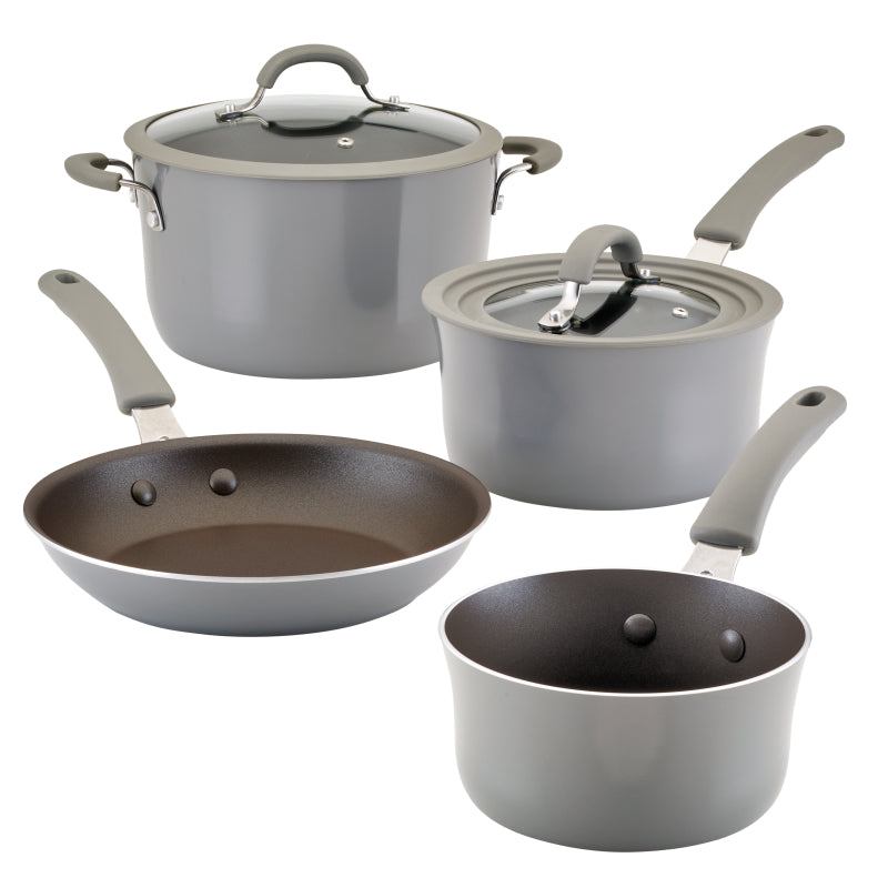 Rachael Ray Cook + Create Aluminum Nonstick Cookware Set, 6-Piece, Gray