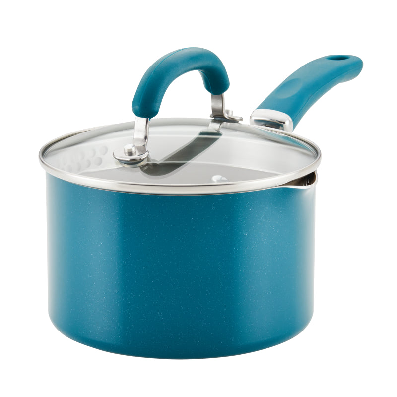 Rachael Ray Create Delicious Aluminum Nonstick Induction Straining Sauce Pan, 3-Quart, Teal Shimmer