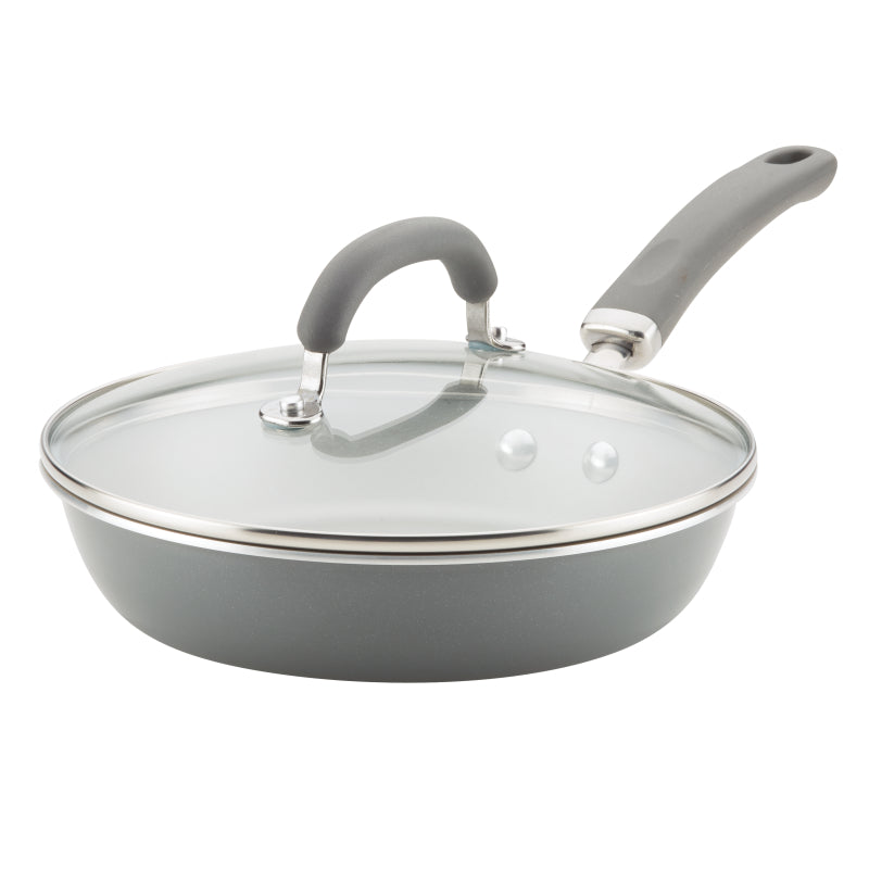 Rachael Ray Create Delicious Aluminum Nonstick Induction Deep Frying Pan with Lid, 9.5-Inch, Gray Shimmer