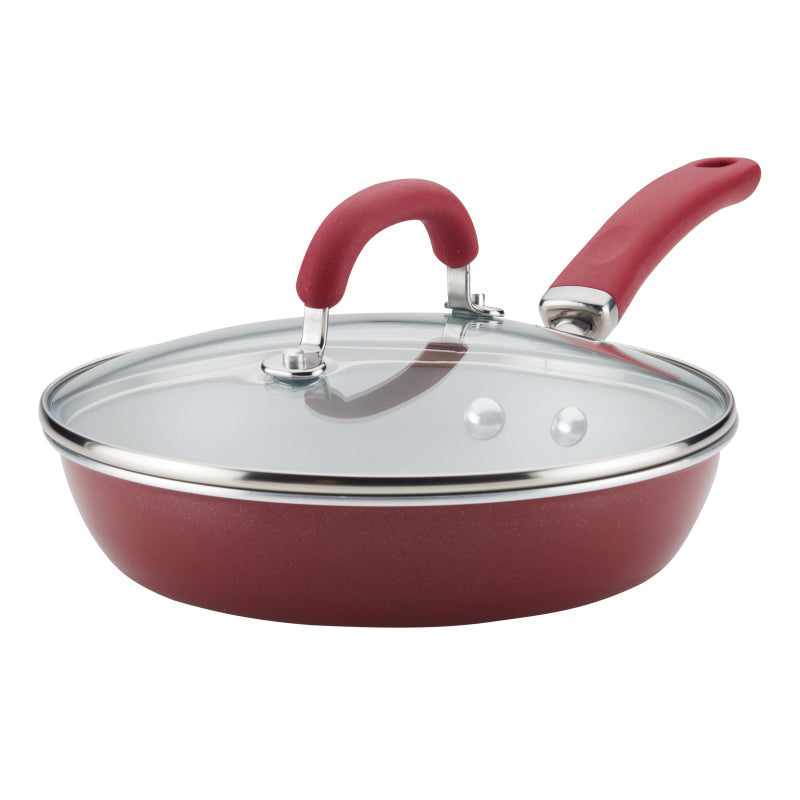 Rachael Ray Create Delicious Nonstick Induction Deep Frying Pan with Lid, 9.5-Inch, Burgundy Shimmer