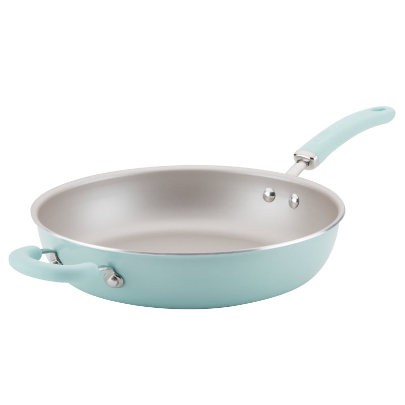 Rachael Ray Create Delicious Nonstick Induction Deep Frying Pan, 12.5-Inch, Light Blue Shimmer