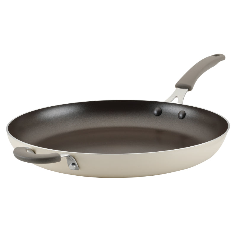 Rachael Ray Cook + Create Aluminum Nonstick Frying Pan with Helper Handle, 14-Inch, Almond