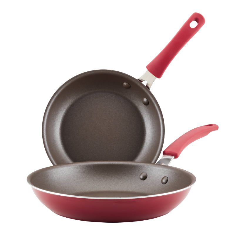 Rachael Ray Cook + Create Aluminum Nonstick Frying Pan Set, 2-Piece, Red