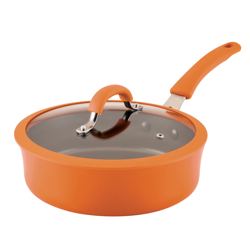 Rachael Ray Cook + Create Aluminum Nonstick Saute Pan with Lid, 3-Quart, Orange