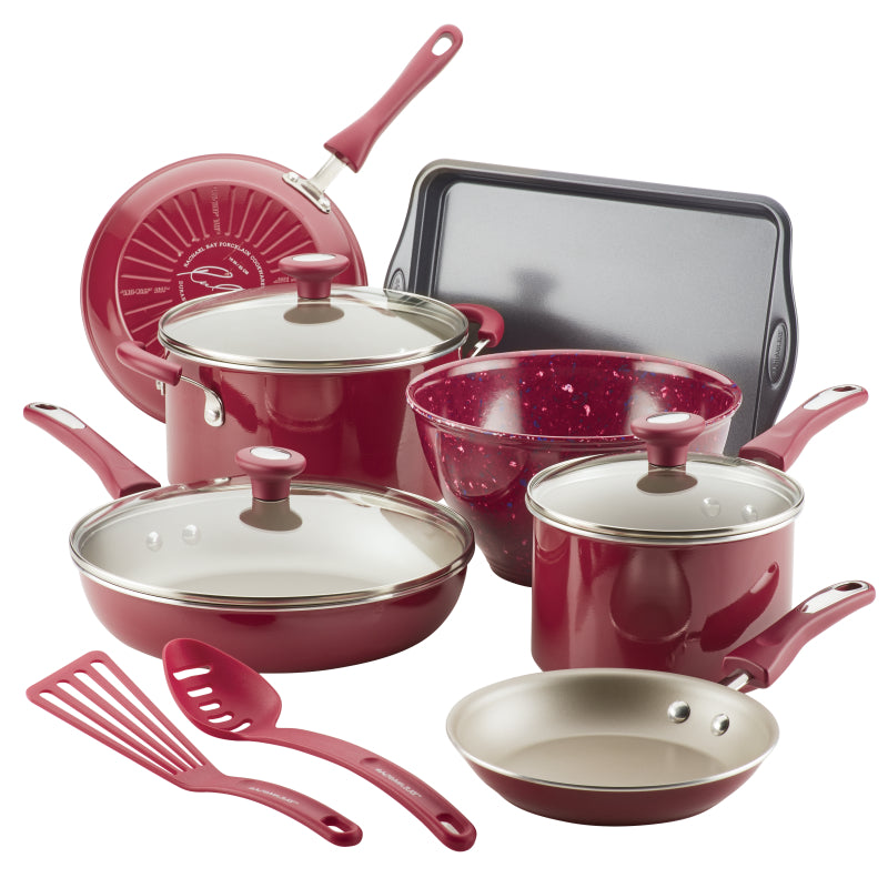 Rachael Ray Get Cooking! Aluminum Nonstick Cookware Pots and Pans Set, 12-Piece, Burgundy